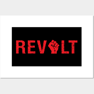 Revolt (red text with raised fist) Protest Message Posters and Art